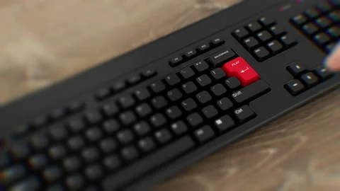 Click PLAY. Realistic keyboard button. Red button Play to push. Wideshot Stock Footage 212441755
