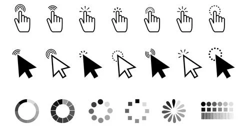 Click pointer icon. Cursor Click, Hand Clicks and Load Waiting Icons. Website 스톡 일러스트