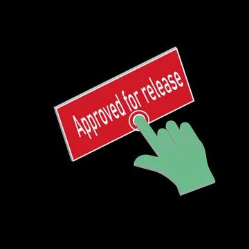 Click Rectangle Approved for release button design, Finger pressing button .. Stockillustratie
