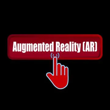 Click Rectangle Augmented Reality (AR) button design, Finger pressing butto.. Illustrazione stock