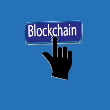 Click Rectangle Block chain button design, Finger pressing button symbol il.. Illustrazione stock