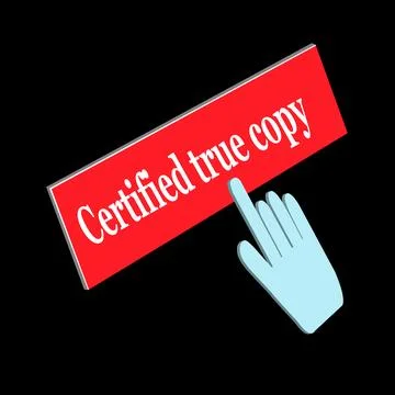 Click Rectangle Certified true copy button design, Finger pressing button s.. Stock Illustration