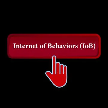 Click Rectangle Internet of Behaviors (IOB) button design, Finger pressing .. Stock Illustration