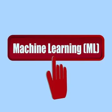 Click Rectangle Machine Learning (ML) button design, Finger pressing button.. 스톡 일러스트