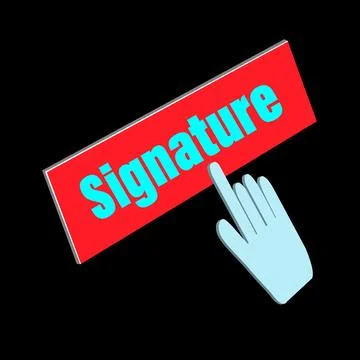 Click Rectangle Signature button design, Finger pressing button symbol isol.. Illustrazione stock
