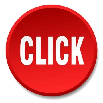 Click red round flat isolated push button Illustrazione stock