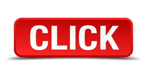 Click red three-dimensional square button isolated on white background Illustrazione stock