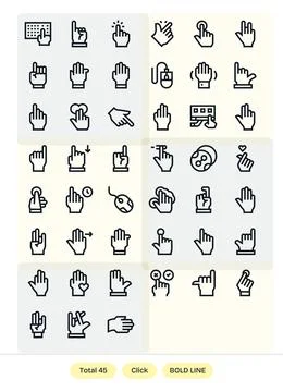 Click Scalable Vector Set featuring 45 Editable Bold Line 256x256 Icons Stock Illustration
