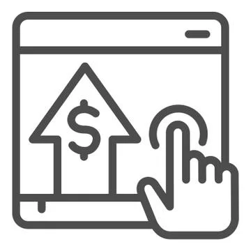Click on screen and arrow line icon. Dollar growth tablet with hand pointer Stock Illustration