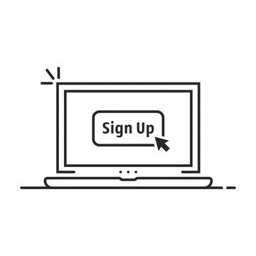 Click on sign up button on linear laptop Stock Illustration