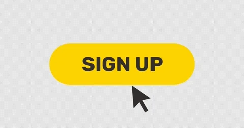 Click on Sign Up button, push by arrow cursor, flat style yellow button Stock Footage 276415052