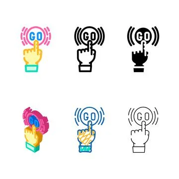 Click styleset and go app label product caution color icon vector Stock Illustration