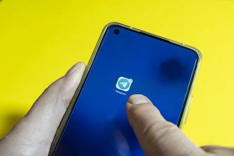 Click on Telegram app Stock Photos