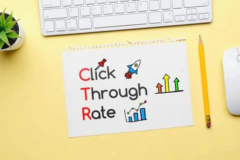 Click through rate CTR transcript on paper Stock Photos