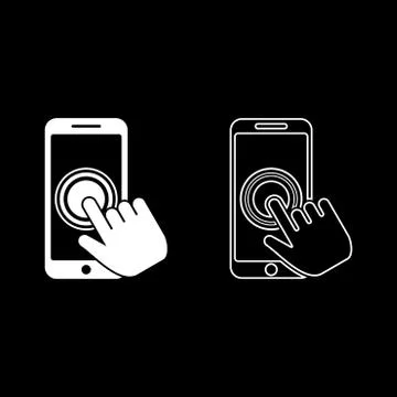 Click on touch screen smartphone Modern smartsphone with hand clicking on scr Stock Illustration