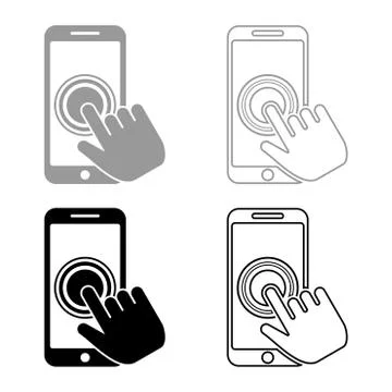 Click on touch screen smartphone Modern smartsphone with hand clicking on scr Stock Illustration