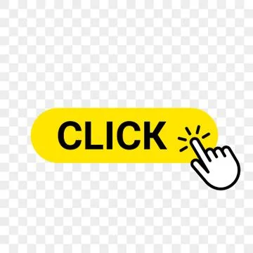 Click web button template. Vector yellow bar, hand finger click here cursor Illustrazione stock