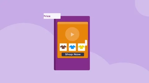 Clickable shopping button on video feed, social commerce concept. Stock Footage 337956142