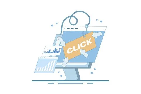 Clickbait concept, Increasing website traffic through clickbait strategy. Stock Illustration