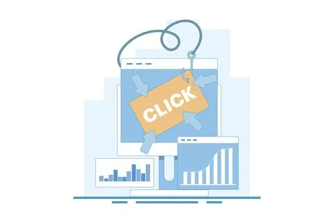 Clickbait concept, Increasing website traffic through clickbait strategy. Stock Illustration