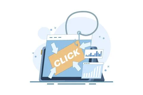 Clickbait concept, Increasing website traffic through clickbait strategy. Stock Illustration