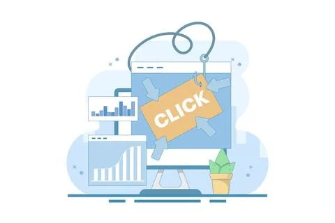 Clickbait concept, Increasing website traffic through clickbait strategy. Stock Illustration