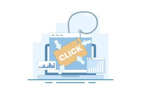 Clickbait concept, Increasing website traffic through clickbait strategy. Stock Illustration