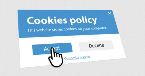 Clicking on Accept Cookies button, website pop up notifying site uses cookie Stock Footage 279071213
