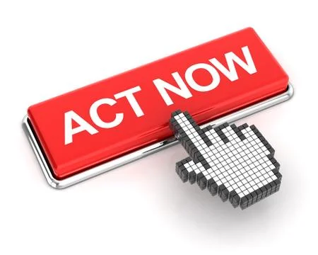 Clicking on act now button, 3d render Stock Illustration