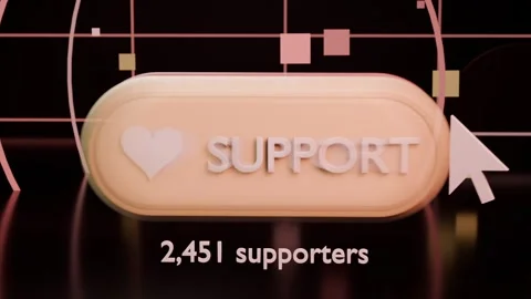 Clicking arrow creating ripple on SUPPORT button, adding 1 to counter and moving Stock Footage 339194065