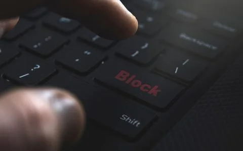 Clicking block button online. Stock Photos