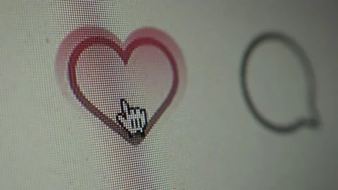 Clicking on like button close up, macro, device screen Stock Footage 164110636