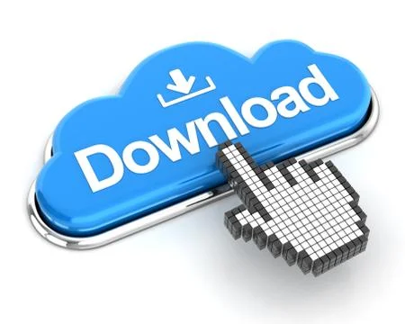 Clicking a cloud download button, 3d render Illustrazione stock