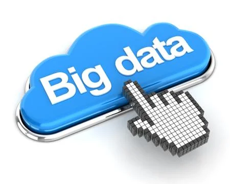 Clicking a cloud shaped big data button, 3d render Illustrazione stock