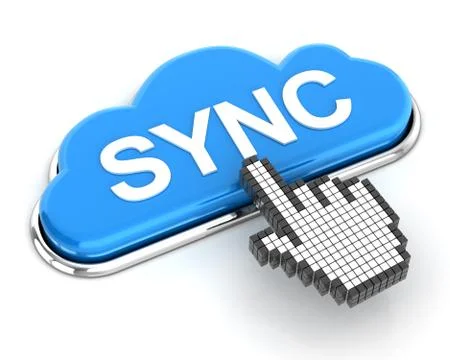 Clicking a cloud shaped sync button, 3d render Stock Illustration