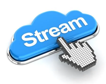 Clicking on cloud streaming button, 3d render Illustrazione stock