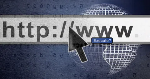 Clicking cursor over http: or www text animation with globe and binary code Stock Footage 305133922