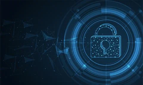 Clicking on the display with network and padlock. Cyber security data protect Illustrazione stock