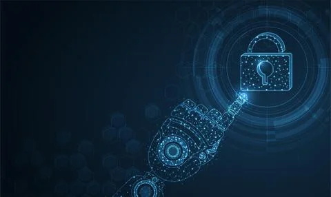 Clicking on the display with network and padlock. Cyber security data protect Stock Illustration