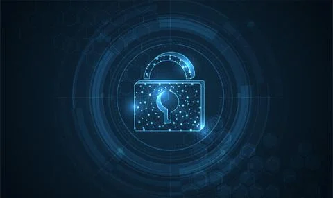 Clicking on the display with network and padlock. Cyber security data protect Illustrazione stock