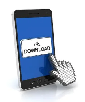 Clicking a download button on a smartphone, 3d render Stock Illustration