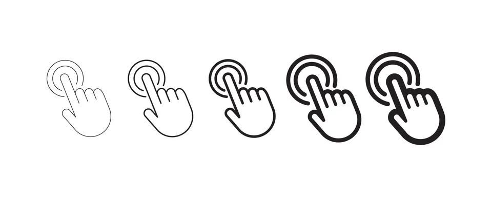 Clicking finger icon, hand pointer vector set Stock Illustration