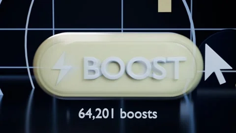 Clicking large white cursor pressing 3D BOOST button on virtual stage to Stock Footage 339194062
