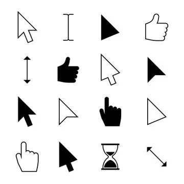 Clicking mouse cursors. Computer finger pointer, arrow click cursor. Web action Illustrazione stock