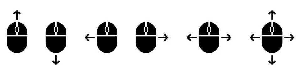 Clicking the mouse set icons. Linear and silhouette style. Stock Illustration
