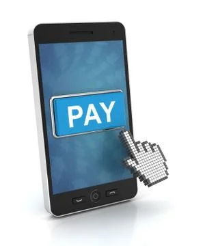 Clicking a pay button on a smartphone, 3d render Stock Illustration