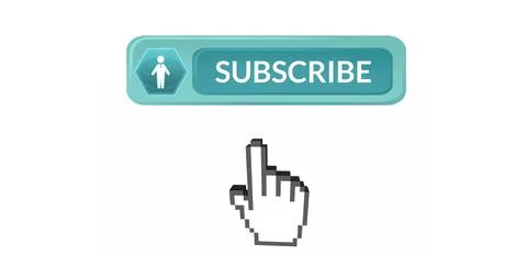 Clicking pixelated hand cursor on subscribe button for online content engagement Stock Illustration