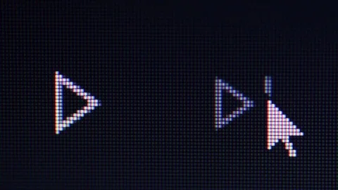 Clicking on play button and next button on computer screen closeup macro Stock Footage 84344972