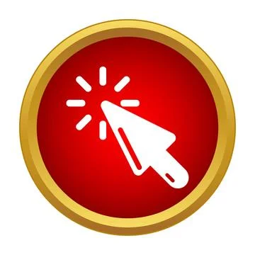 Clicking pointer cursor on round red button icon Illustrazione stock