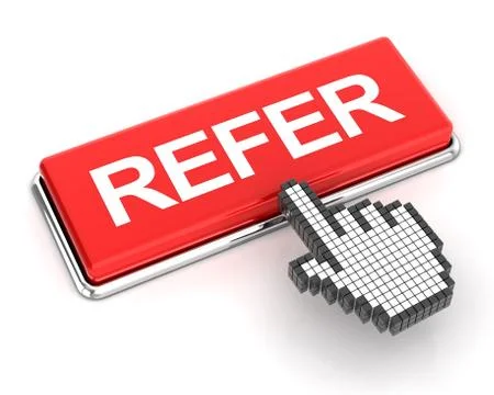 Clicking on refer button, 3d render Stock Illustration
